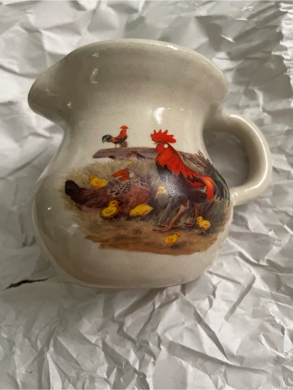 Shaker & Thangs Pottery Ceramic Pitcher Creamer with Rooster Chicken Motif